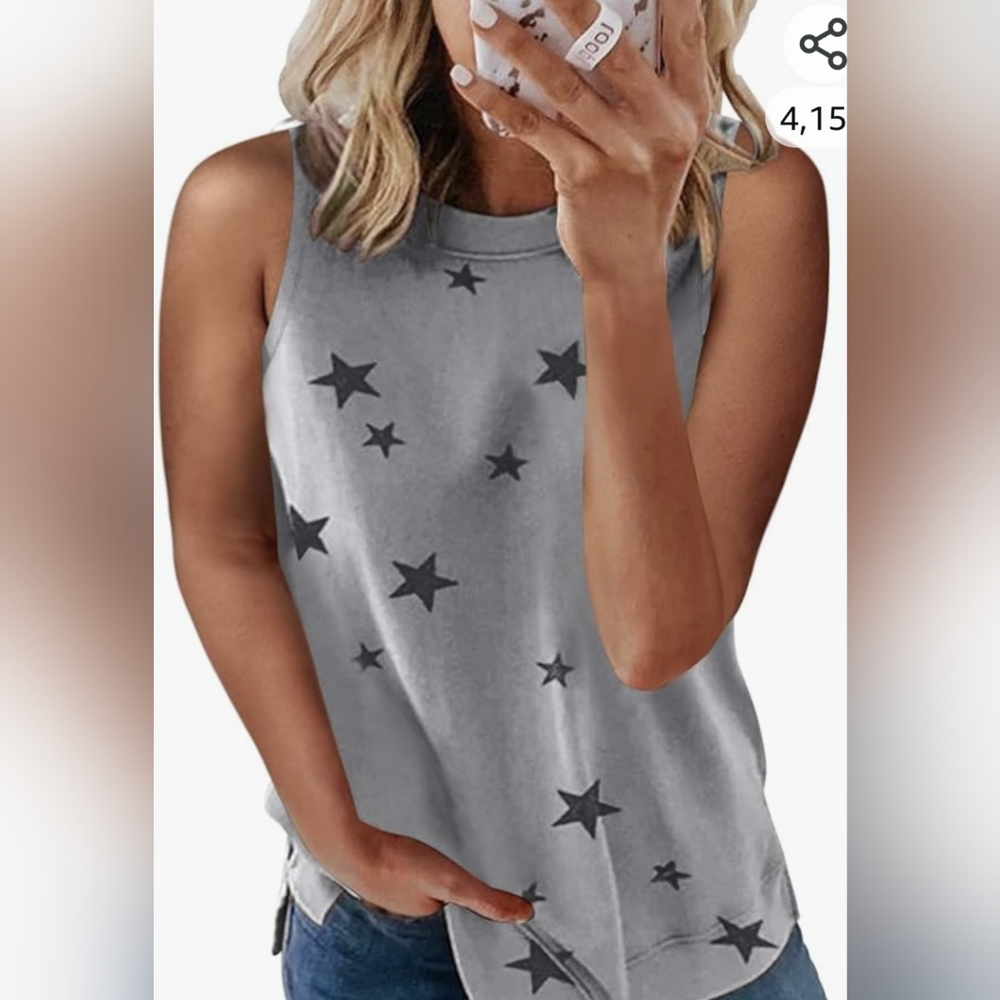 Sleeveless Gray Star Print Tank Top